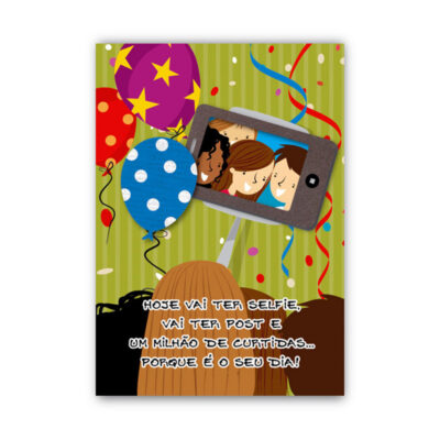 Cartão Artesanal Aniversário Selfie Fina Ideia 11x15,5cm com envelope