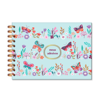 Caderno para Adesivos Fina Ideia Borboletas no Jardim 14,5x20,5cm 30 folhas 240g/m² capa dura