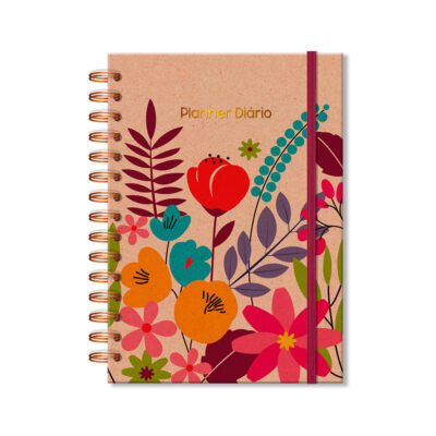 Planner Diário Floral Kraft Fina Ideia 14,5x20,5cm 80 folhas capa dura