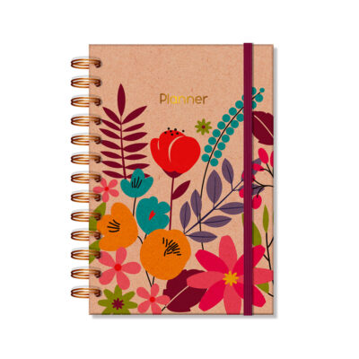 Planner Permanente P Fina Ideia Floral Kraft 11,8x17,5cm 105 folhas capa protetora