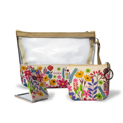Kit Nécessaire 3 Peças Fina Ideia Floral com espelho