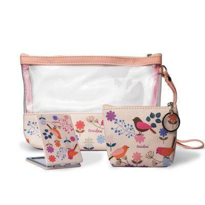 Kit Nécessaire 3 Peças Fina Ideia Leve Amor com espelho