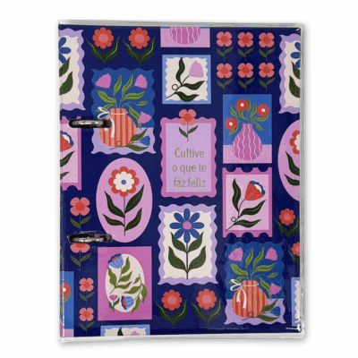 Caderno Argolado P A5 Fina Ideia Selinhos Azul 14,5x20,5cm 80 folhas pautadas capa protetora