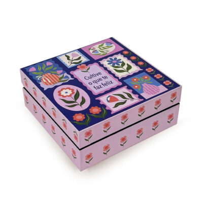 Porta-joias e Aneleira P Fina Ideia Selinhos Azul 12,7x12,7x5,2cm em MDF