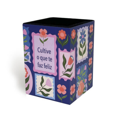 Porta-lápis Fina Ideia Selinhos Azul 7x7x10cm em MDF