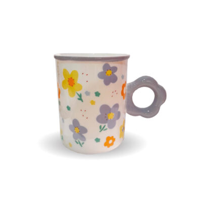Caneca de cerâmica Flor Lilás Fina Ideia 400ml