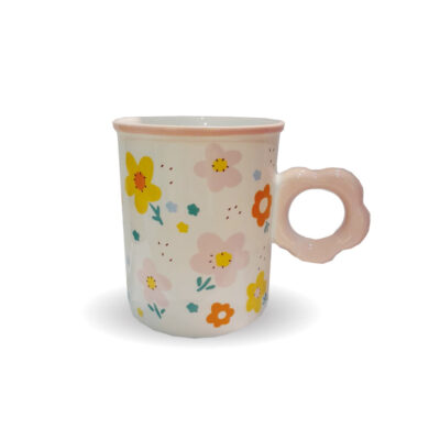Caneca de cerâmica Flor Rosa Fina Ideia 400ml