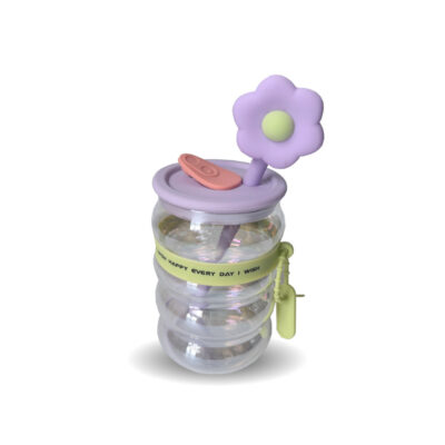 Copo Flor Lilás Fina Ideia 480ml com canudo